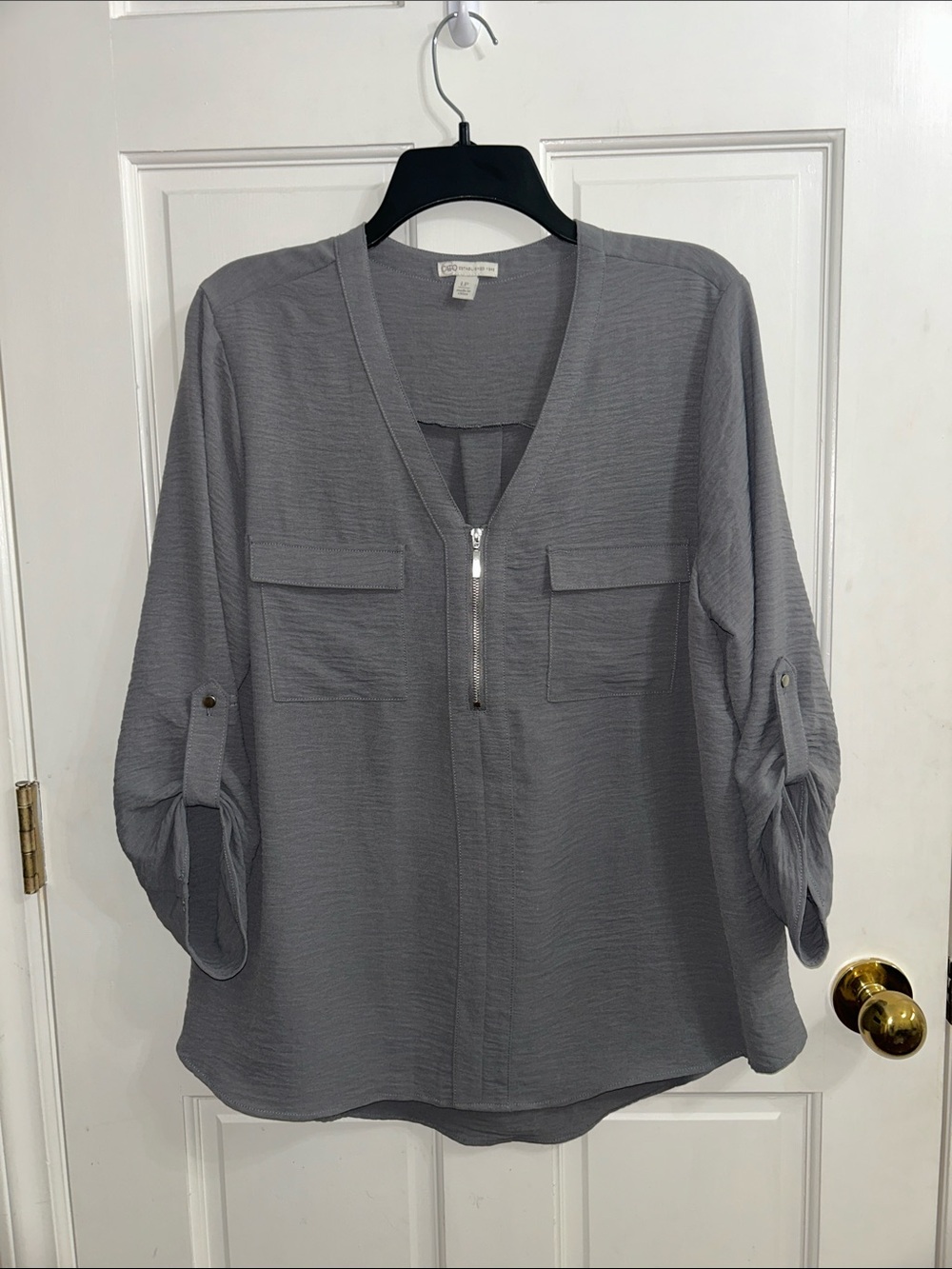 Cato Lightweight Gray Zip-Front Women's Top Large petite
